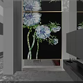Elegant Modern Floral Screen With Blue White Flowers And Black Background Design