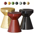 Modern Round Side Tables with Gold Red Black Tapered Bases and Hammered Smooth Finishes