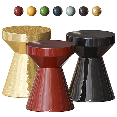 Modern Round Side Tables with Gold Red Black Tapered Bases and Hammered Smooth Finishes 3d model