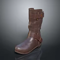 Stylish Brown Leather Mid Calf Boots With Adjustable Straps And Metal Buckles