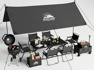 Camping table and chair combination outdoor table and chair tent canopy barbecue food and beverage 3d model