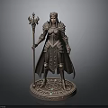 Detailed Armored Woman Statue Holding Staff Standing On Magic Circle Base