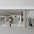 Modern Clothing Store Interior With White Space Wooden Shelves Potted Plant And Hanging Clothes