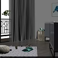 Gray Baby Crib with Black Frame in Nursery Room with Star Decorations and Gray Dresser
