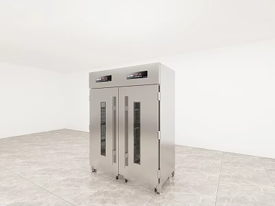 Stainless Steel Double Door Commercial Kitchen Appliance With Glass Doors And Mobile Wheels 3d model