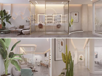 Modern Beauty Salon Interior With Styling Chairs Mirrors Green Plants And Comfortable Seating 3d model