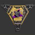Yellow Framed Mechanical Device With Blue Transparent Panels Metal Brackets And Top Pipe