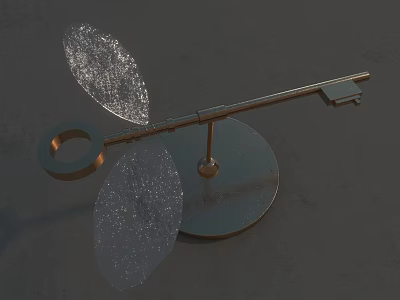 Metallic Key Shaped Jewelry With Transparent Glittering Leaf Decorations And Round Base 3d model