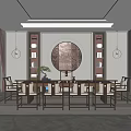 Traditional Solid Wood Tea Table and Chairs with Beige Cushions City View and Decorative Plants