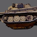 Weathered Sand Colored Military Tank With Long Cannon Turret And Metal Tracks