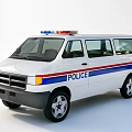 White Police Car With Blue Red Stripes Roof Police Lights And Side POLICE Lettering