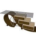 Modern Coffee Table With Glass Top And Three Wooden Drawers Curved Structure