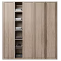Modern Light Wood Wardrobe Featuring Multiple Doors Open Shelves And Folded Towels Storage