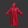 Red Waterproof Hooded Raincoat With Long Sleeves And Button Front Design 3d model