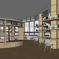 Book Art Inspired Modern Library Interior with Wooden Bookshelves Reading Tables and Large Windows