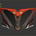 Futuristic Sci Fi Mechanical Snake Head With Red Black Armor And Yellow Glowing Eyes