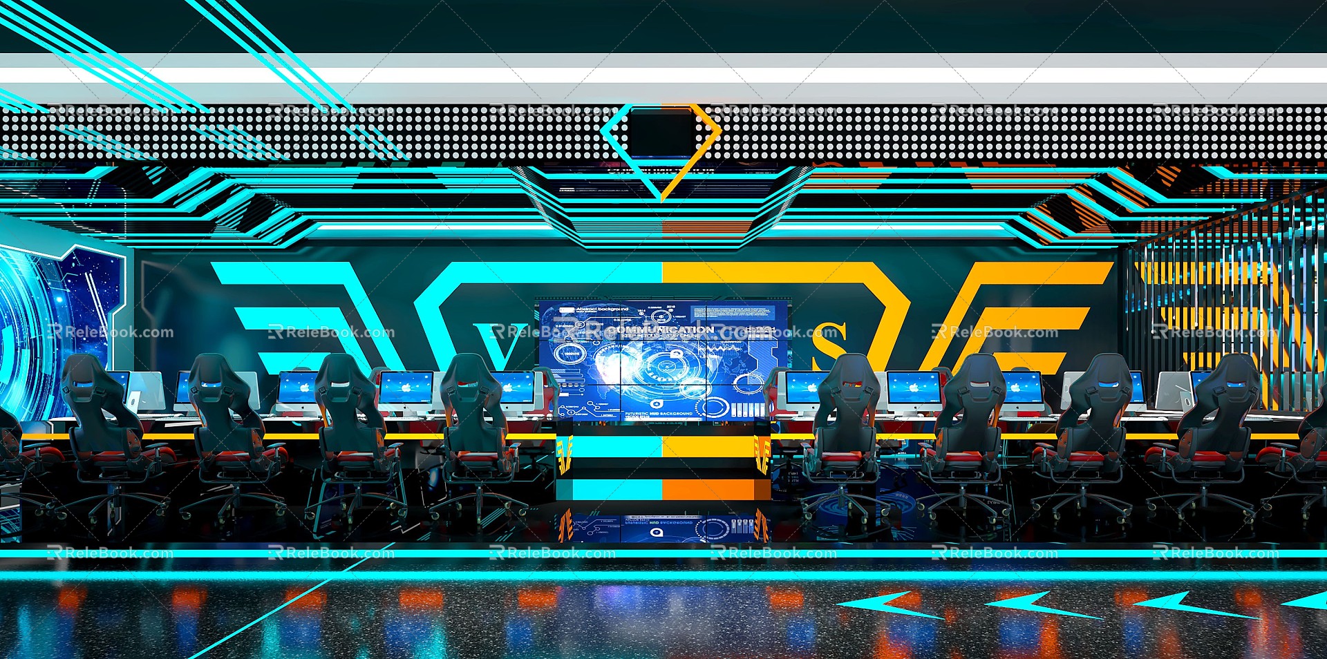 Technology Wind Internet Cafe E-sports Club Internet Cafe E-sports Competitive Area E-sports Hall Cyberpunk E-sports Chair Internet Cafe E-sports Hotel Theme Internet Cafe 3d model