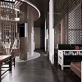 Elegant Modern Clubhouse Interior With Reception Counter Wooden Chairs And Decorative Vase