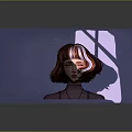 Female Character Bust With Brown Pink Streaked Hair And Window Light Shadow On Purple Background