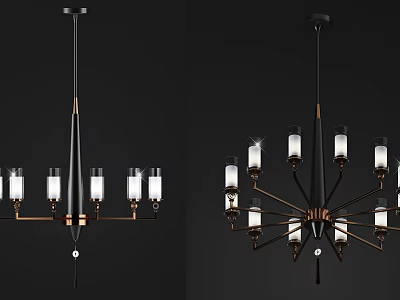 Modern Chandelier Design With Black Gold Metal Frame And Transparent Glass Shades 3d model