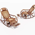 Two Rattan Rocking Lounge Chairs with Wooden Frame and Comfortable Seat Design