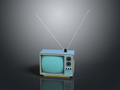 Vintage Blue Television With Antenna Classic Design On Gray Background 3d model