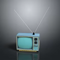 Vintage Blue Television With Antenna Classic Design On Gray Background