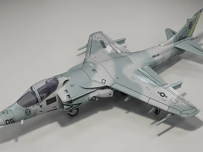 Gray Camouflage Fighter Jet Model With Cockpit Weapon Mounts Number 02 And Yellow Tail Markings 3d model