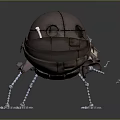 Mechanical Creature Character with Spherical Body Metal Legs Cottage Structure and Round Eyes