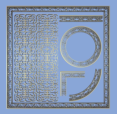 Intricate Carved Patterns With Geometric Designs And Circular Ornament On Blue Background 3d model