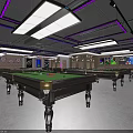 Modern Billiard Room Interior Design With Multiple Pool Tables And Purple Lighting 3d model