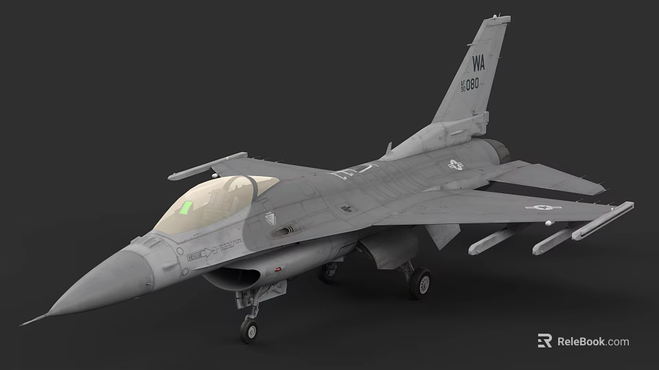 Military Fighter Jet With Gray Body Detailed Cockpit And Extended Landing Gear 3d model 