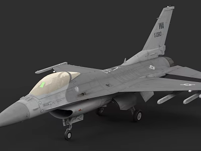 Military Fighter Jet With Gray Body Detailed Cockpit And Extended Landing Gear 3d model