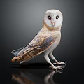 Beautiful Barn Owl With White Face And Brown Gray Feathers Standing On Black Surface