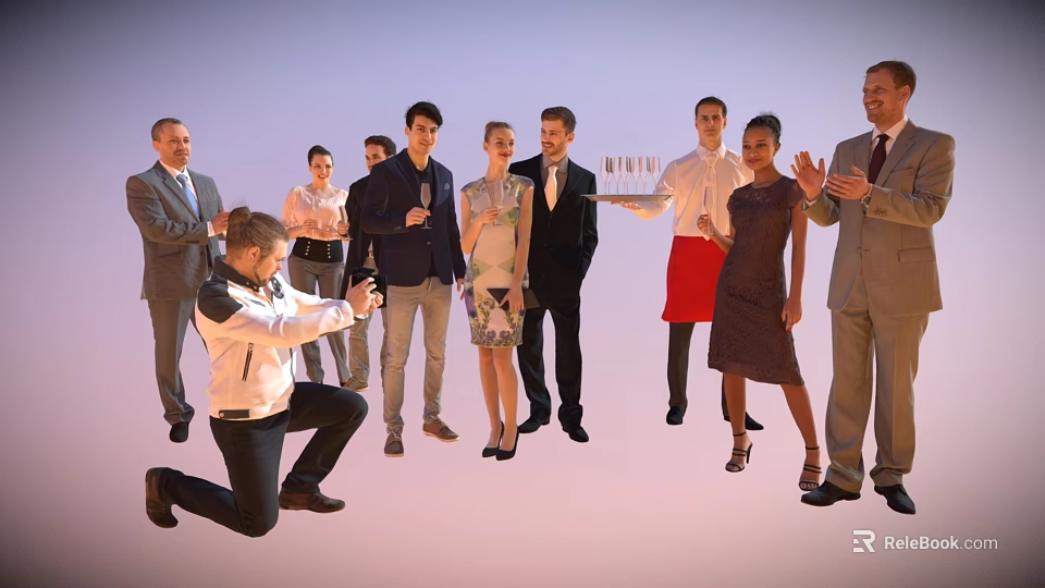 People In Different Attires Posing Together For Photo At Social Event 3d model 