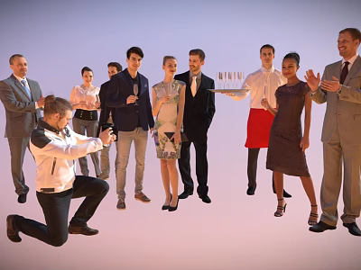 People In Different Attires Posing Together For Photo At Social Event 3d model