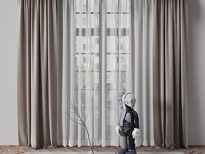 Light Brown Curtains With White Sheer Panels For Modern Window Decor 3d model