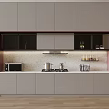 Modern Gray Kitchen Cabinets With Countertop Appliances And Decorative Items 3d model