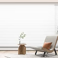 Modern Living Room Interior With Venetian Blinds Armchair Side Table And Green Plant