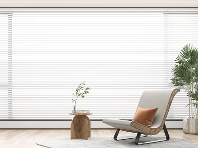 Modern Living Room Interior With Venetian Blinds Armchair Side Table And Green Plant 3d model