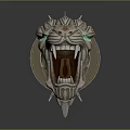 Game Movie Character Lion Head Ornament With Green Glowing Eyes And Metal Spikes