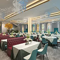 Elegant Modern Chinese Restaurant With Blue Walls Round Pendant Lights Counter Seats And Green Plants
