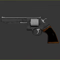 Vintage Revolver with Metallic Body and Wooden Grip with Orange Trim on Gray Background
