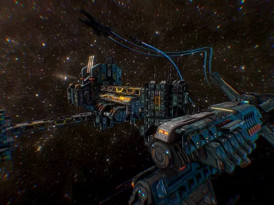 Large Sci Fi Space Station With Complex Mechanical Structures In Starry Cosmic Background 3d model
