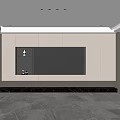 Modern TV Wall Design With Large Screen TV LED Strip Shelves And Marble Countertop