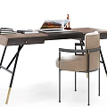 Modern Wooden Desk With Laptop Chair And Metal Legs Design