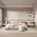 Bright Kids Room With Pink White Bed Stuffed Bear Desk Chair And Shelves