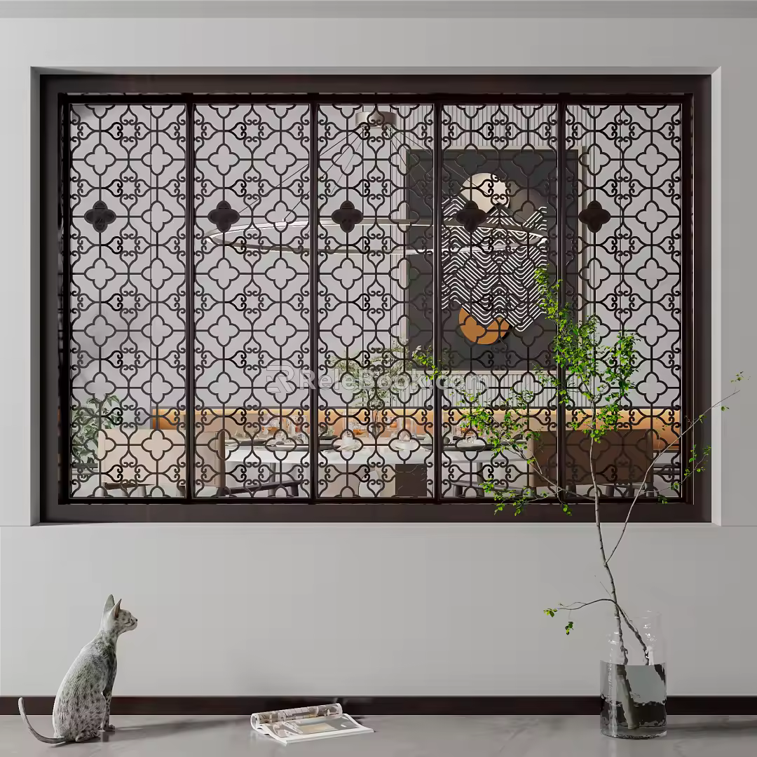 New Chinese-style openwork window mahogany window 3d model