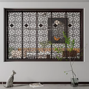 New Chinese-style openwork window mahogany window 3d model
