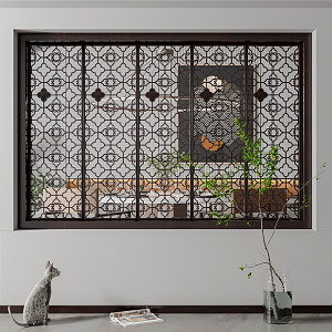 New Chinese-style openwork window mahogany window 3d model